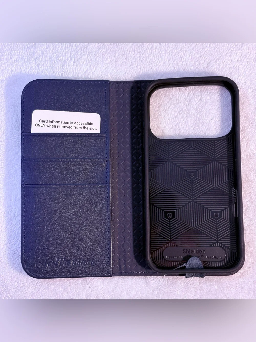 iPhone 17 PRO 6.3” Leather Flip Wallet Case Navy Blue RFID Blocking Shockproof